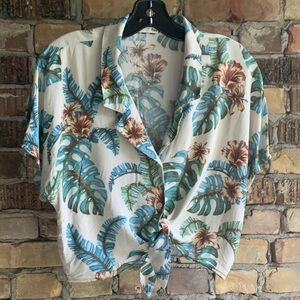 Wilfred Blue and Brown rayon Floral Button Down Shirt